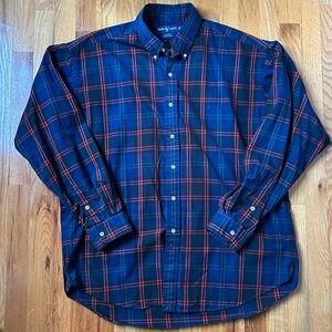 Ralph Lauren Mens XL Blake Navy Red Plaid Cotton Long Sleeve Button Down Shirt